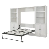 Vinsetto Full Size Murphy Wall Bed with Dual Piston System, 2 Side Cabinets with USB Ports and Shelves, Space-Saving Design, Sturdy Metal Frame, 800 lbs Capacity, Rustic White(m-9)