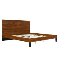 Vinsetto Mid-Century Modern Solid Wood King Bed Frame with Six-Piece Headboard, No Box Spring Needed, Easy Assembly, Brown(m-2)