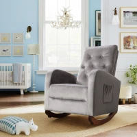 Baby Room High Back Rocking Chair, Comfortable Nursery Rocker with Padded Seat, Modern Armchair with Cotton Fabric and Rubber Wood Legs, 26" x 40" x 37", Grey(m-5)