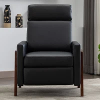 Wood-Framed PU Leather Recliner Chair, Adjustable Home Theater Seating with Thick Cushion and Backrest, Modern Living Room Recliner, 33.8" x 29.1" x 40.1", Black PU(m-1)