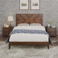 Vinsetto Mid-Century Modern Platform Bed, Solid Pine Wood Frame with Wood Slat Support, No Box Spring Needed, King Size, 83"x78.5"x50", Walnut(m-1)