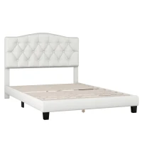 Vinsetto Upholstered Platform Bed with Saddle Curved Headboard and Diamond Tufted Details, Full Size, MDF and Solid Wood Frame, No Box Spring Required, Beige(m-2)