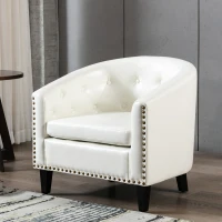 PU Leather Tufted Barrel Chair, Chesterfield-Inspired Design, Rubber Wood Legs,28.3" x 24.0" x 27.5", White(m-1)