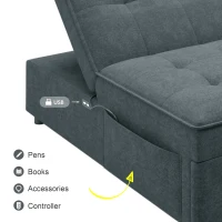 4-in-1 Sofa Bed Chair, Multi-Function Folding Ottoman Bed with Storage Pocket and USB Port, 5-Level Adjustable Backrest, 72.5" x 26.75" x 18.0", Dark Blue(m-7)