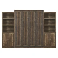 Vinsetto Queen Size Murphy Wall Bed with Dual Piston System, 2 Side Cabinets with Adjustable Shelves and Built-in USB Ports, Space-Saving Design, 800 lbs Weight Capacity, Brown(m-8)