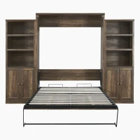 Vinsetto Queen Size Murphy Wall Bed with Dual Piston System, 2 Side Cabinets with Adjustable Shelves and Built-in USB Ports, Space-Saving Design, 800 lbs Weight Capacity, Brown(m-2)