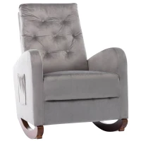 Baby Room High Back Rocking Chair, Comfortable Nursery Rocker with Padded Seat, Modern Armchair with Cotton Fabric and Rubber Wood Legs, 26" x 40" x 37", Grey(m-2)