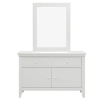 Traditional Wood Dresser Mirror, Weathered Design, Rectangle Shape, Mounts to Dresser, 34.8" x 27.2" , White(m-10)