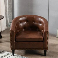 PU Leather Tufted Barrel Chair, Chesterfield-Inspired Design, Rubber Wood Legs, 28.3" x 24.0" x 27.5", Dark Brown(m-4)