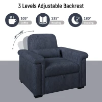 3-in-1 Convertible Sleeper Chair Sofa Bed with Adjustable Backrest, Pull-Out Couch with Pillow, Wood & Steel Frame, Dark Blue(m-7)