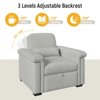 3-in-1 Convertible Sleeper Chair Sofa Bed, Adjustable Backrest with Pillow, Wood & Steel Frame, Gray(m-7)