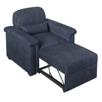 3-in-1 Convertible Sleeper Chair Sofa Bed with Adjustable Backrest, Pull-Out Couch with Pillow, Wood & Steel Frame, Dark Blue(m-8)