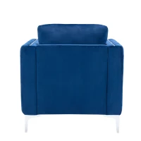Modern Velvet Armchair, Tufted Button Accent Chair with Steel Legs, Ergonomic Design, 330 LBS Weight Capacity, Velvet Fabric, Navy(m-10)