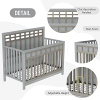 Certified Baby Safe Crib, Pine Solid Wood, Non-Toxic Finish, Adjustable Mattress Height, JPMA Certified, 53.8" L x 27" W x 45.1" H, Gray(m-5)