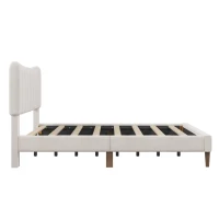 Vinsetto Upholstered Platform Bed Frame with Vertical Channel Tufted Headboard, No Box Spring Needed, Queen Size, Durable MDF and Solid Wood, 800 lbs Weight Capacity, Cream(m-9)