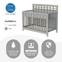 Certified Baby Safe Crib, Pine Solid Wood, Non-Toxic Finish, Adjustable Mattress Height, JPMA Certified, 53.8" L x 27" W x 45.1" H, Gray(m-4)