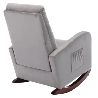 Baby Room High Back Rocking Chair, Comfortable Nursery Rocker with Padded Seat, Modern Armchair with Cotton Fabric and Rubber Wood Legs, 26" x 40" x 37", Grey(m-9)