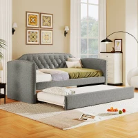 Twin Size Upholstered Daybed with Trundle, Button-Tufted Back, Nailhead Trim, Pine Wood Frame, 79.8"L x 41.0"W x 35.0"H, Gray(m-1)