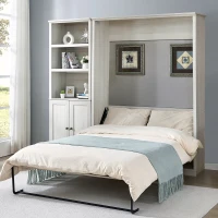 Vinsetto Full Size Murphy Wall Bed with Side Cabinet, Dual Piston System, Built-in USB Ports, and Ample Storage Shelves, Rustic White(m-6)