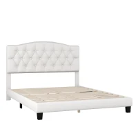 Upholstered Platform Bed with Saddle Curved Headboard and Diamond Tufted Details, Queen Size, MDF and Solid Wood Frame, No Box Spring Required, Beige(m-2)