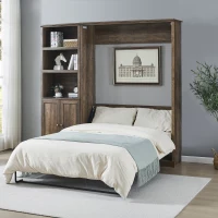 Vinsetto Full Size Murphy Wall Bed with Side Cabinet, Dual Piston System, Built-in USB Ports, and Ample Storage Shelves, Brown(m-6)