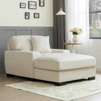 Modern Mid-Century Oversized chaise lounger, Velvet Upholstery, Solid Wood Legs, Removable Cushions, 59.8"L x 37.8"W x 31.75"H, Cream(m-1)