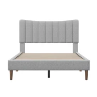 Vinsetto Upholstered Platform Bed Frame with Vertical Channel Tufted Headboard, No Box Spring Needed, Full Size, Durable MDF and Solid Wood Frame, 79.5"x58.7"x45.7", Gray(m-10)