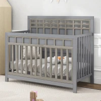 Certified Baby Safe Crib, Pine Solid Wood, Non-Toxic Finish, Adjustable Mattress Height, JPMA Certified, 53.8" L x 27" W x 45.1" H, Gray(m-1)