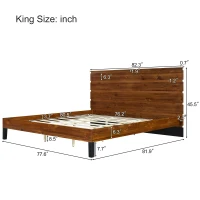 Vinsetto Mid-Century Modern Solid Wood King Bed Frame with Six-Piece Headboard, No Box Spring Needed, Easy Assembly, Brown(m-3)