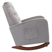 Baby Room High Back Rocking Chair, Comfortable Nursery Rocker with Padded Seat, Modern Armchair with Cotton Fabric and Rubber Wood Legs, 26" x 40" x 37", Grey(m-8)
