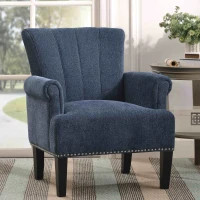 Accent Rivet Tufted Armchair, 100% Polyester Fabric, Foam Fill, Rubber Wood Legs, Navy(m-1)