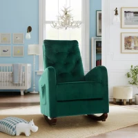 Baby Room High Back Rocking Chair, Comfortable Nursery Rocker with Padded Seat, Modern Armchair with Cotton Fabric and Rubber Wood Legs,40.0" x 26.0" x 37.0", Green(m-1)