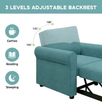 3-in-1 Convertible Sofa Bed Chair, Adjustable Backrest, High Density Foam, Sturdy Metal Frame, Convenient Wheels, 34"L x 33.5"W x 33"H, Teal(m-7)