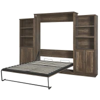 Vinsetto Queen Size Murphy Wall Bed with Dual Piston System, 2 Side Cabinets with Adjustable Shelves and Built-in USB Ports, Space-Saving Design, 800 lbs Weight Capacity, Brown(m-9)