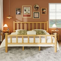 Vinsetto Farmhouse Log Bed Frame King, Rustic Solid Pine Cylinder Construction, Fits Mattresses and Box Springs, Natural Finish, Natural(m-4)