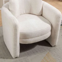 Mid Century Modern barrel accent chair, Ergonomic Armrest, Comfortable Backrest, Soft Seat, Durable Woven Velvet Fabric, 33.1"L x 29.9"W x 32.3"H, 330 lbs Capacity, Ivory(m-7)