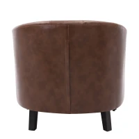 PU Leather Tufted Barrel Chair, Chesterfield-Inspired Design, Rubber Wood Legs, 28.3" x 24.0" x 27.5", Dark Brown(m-7)