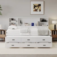 Full Size Captain Daybed with Trundle, Storage Bookcase Headboard, and Three Drawers for Kids and Teens, MDF and Solid Pine Wood Frame, White(m-4)