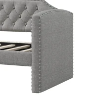 Twin Size Upholstered Daybed with Trundle, Button-Tufted Back, Nailhead Trim, Pine Wood Frame, 79.8"L x 41.0"W x 35.0"H, Gray(m-7)