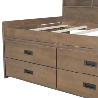 Vinsetto Twin Size Captain DayBed with Trundle, Storage Bookcase Headboard, and Three Drawers for Kids and Teens, MDF and Solid Pine Wood Frame, Walnut(m-7)