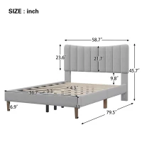 Vinsetto Upholstered Platform Bed Frame with Vertical Channel Tufted Headboard, No Box Spring Needed, Full Size, Durable MDF and Solid Wood Frame, 79.5"x58.7"x45.7", Gray(m-3)