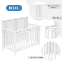 Certified Baby Safe Crib, Pine Solid Wood, Non-Toxic Finish, Adjustable Mattress Height, 53.8" x 27" x 45.1", White(m-6)