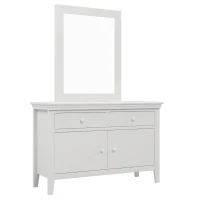 Traditional Wood Dresser Mirror, Weathered Design, Rectangle Shape, Mounts to Dresser, 34.8" x 27.2" , White(m-2)