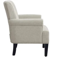 Accent Rivet Tufted Polyester Armchair, Stain-Resistant Fabric, Foam Cushion, Rubber Wood Legs, Cream(m-4)