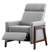 Set of Two Wood-Framed Upholstered Recliner Chairs with Adjustable Backrest, Thick Seat Cushion, and Retractable Footrest for Home Theater and Living Room, 62"D, Gray(m-6)