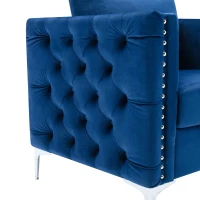 Modern Velvet Armchair, Tufted Button Accent Chair with Steel Legs, Ergonomic Design, 330 LBS Weight Capacity, Velvet Fabric, Navy(m-8)