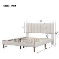 Vinsetto Upholstered Platform Bed Frame with Vertical Channel Tufted Headboard, No Box Spring Needed, Queen Size, Durable MDF and Solid Wood, 800 lbs Weight Capacity, Cream(m-3)