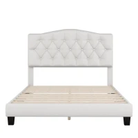 Vinsetto Upholstered Platform Bed with Saddle Curved Headboard and Diamond Tufted Details, Full Size, MDF and Solid Wood Frame, No Box Spring Required, Beige(m-9)