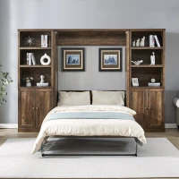 Vinsetto Full Size Murphy Wall Bed with Dual Piston System, 2 Side Cabinets with USB Ports and Shelves, Space-Saving Design, Sturdy Metal Frame, 800 lbs Capacity, Brown(m-1)