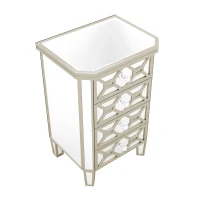 Elegant Mirrored 4-Drawer Chest with Golden Lines, Crystal Handles, and Arrow-Shape Legs for Living Room, Hallway, Entryway - 20.5" x 15.7" x 31.5", Silver(m-8)